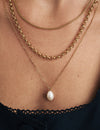 Gold Pearl Drop Triple Chain Necklace