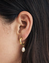 Gold Pearl Drop Hoop Earrings