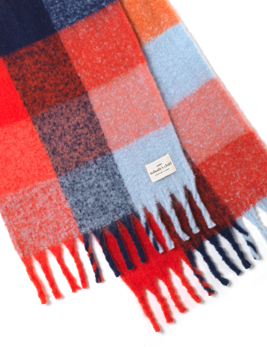 Blue and Red Knitted Scarf