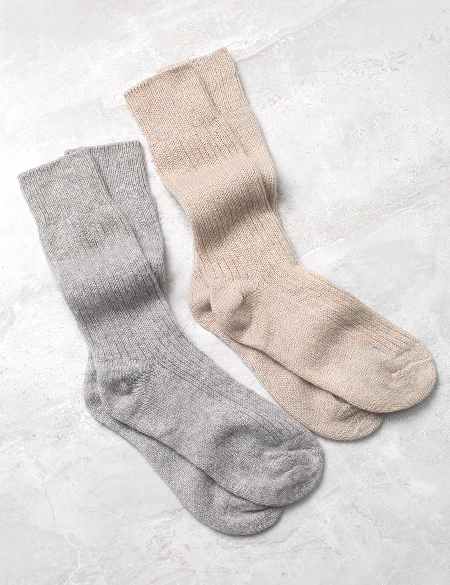 Grey Wool Ribbed Socks