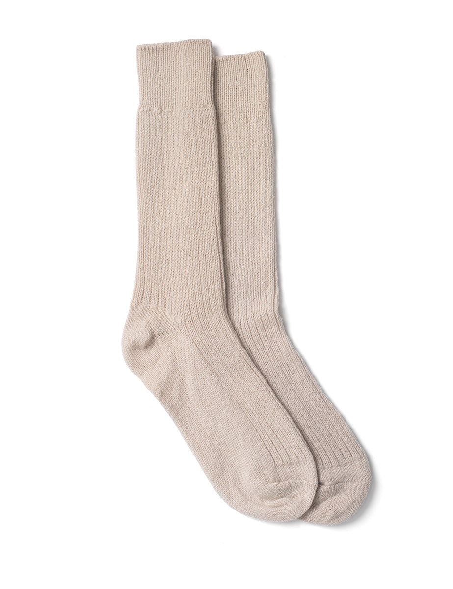 Beige Wool Ribbed Socks