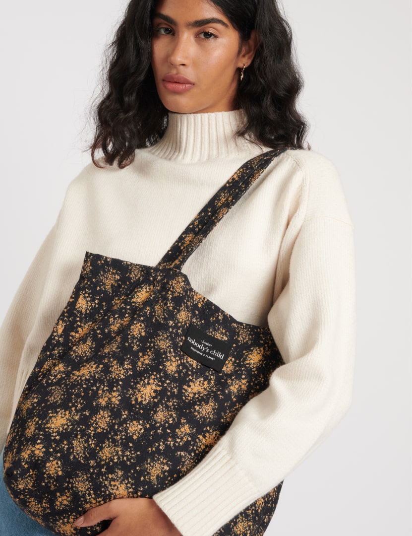 Black Floral Tote Bag