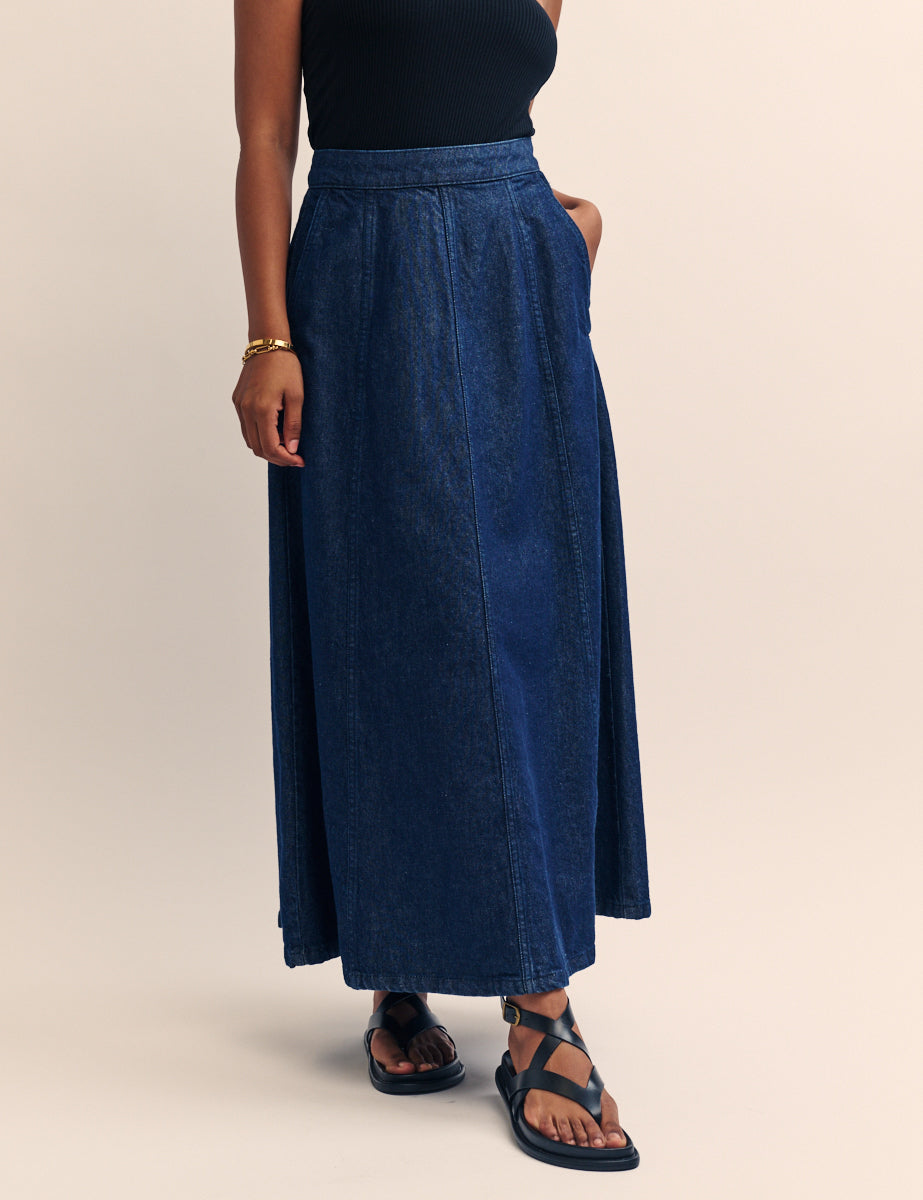 Dark Wash Denim Maxi Skirt