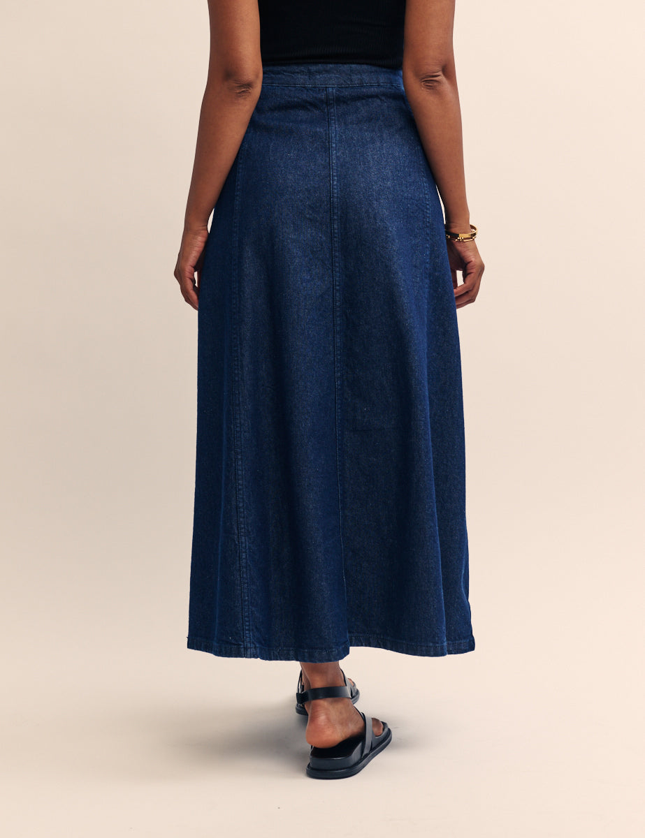 Dark Wash Denim Maxi Skirt