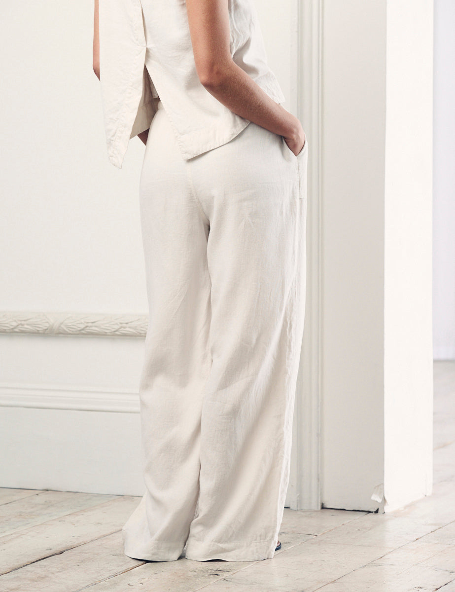 Petite Cream Linen-blend Drawstring Trousers