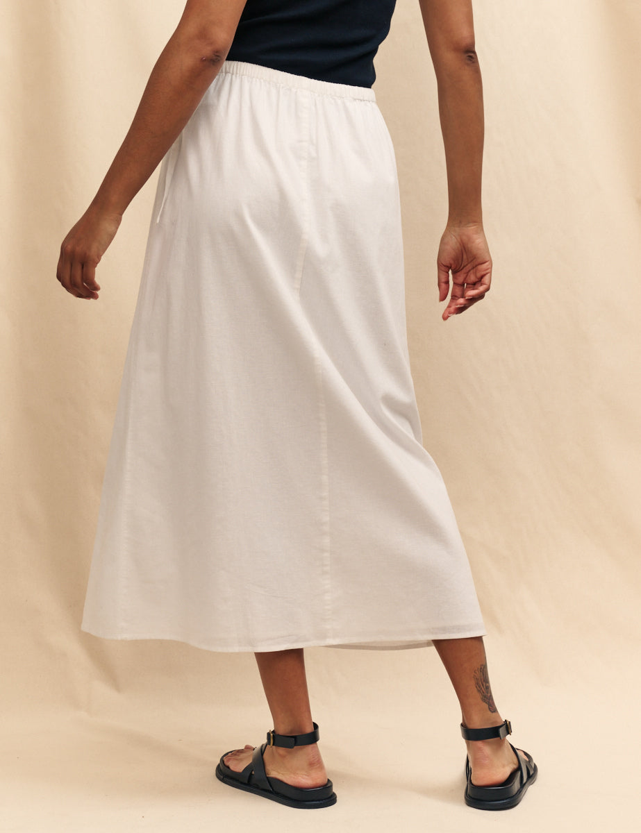 White Linen-blend Monie Midi Skirt