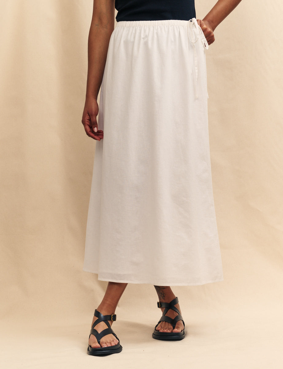 White Linen blend Monie Midi Skirt