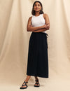 Black Linen-blend Monie Midi Skirt