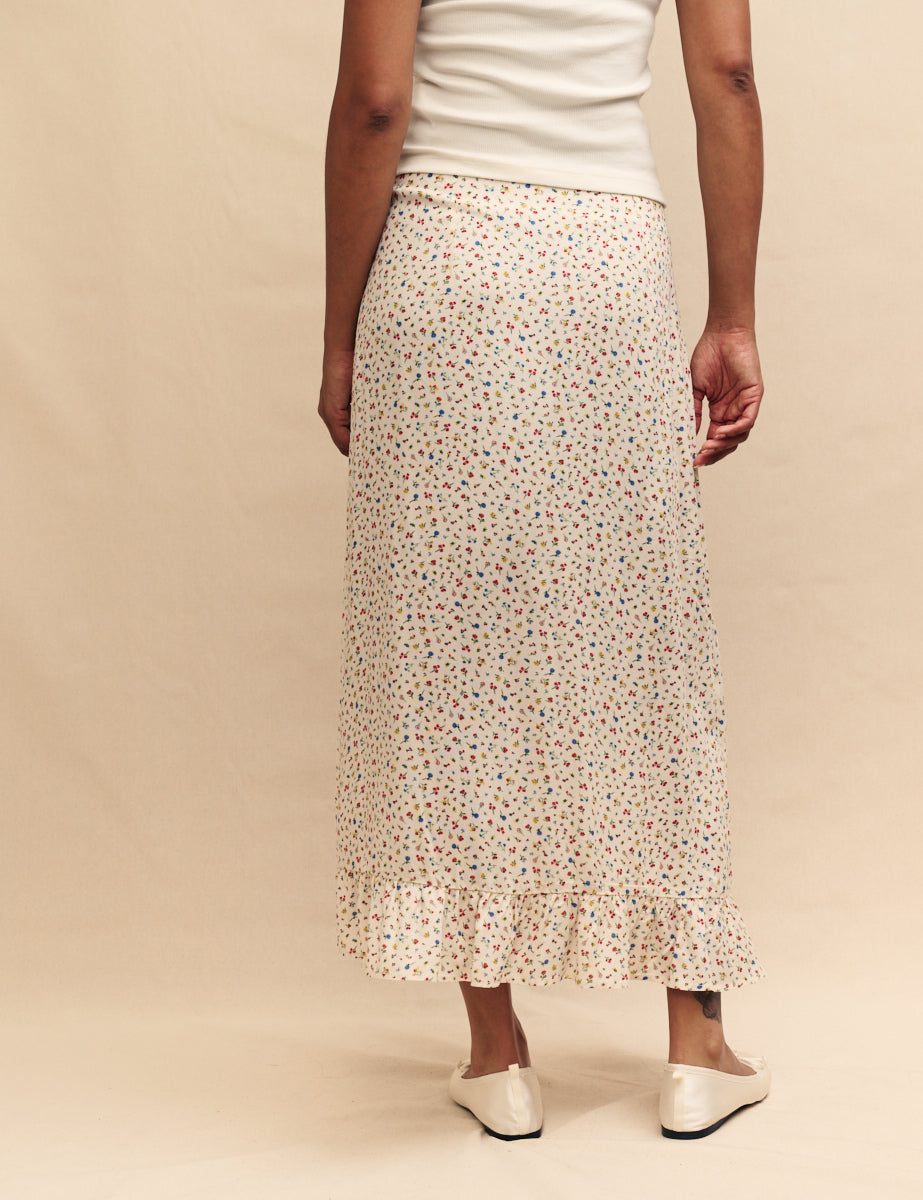 White Ditsy Floral Annalise Midi Skirt