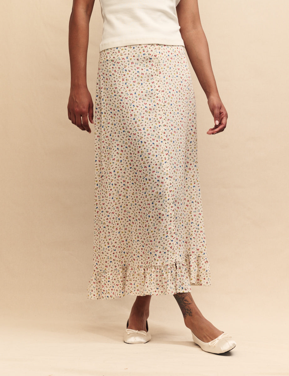 White Ditsy Floral Annalise Midi Skirt