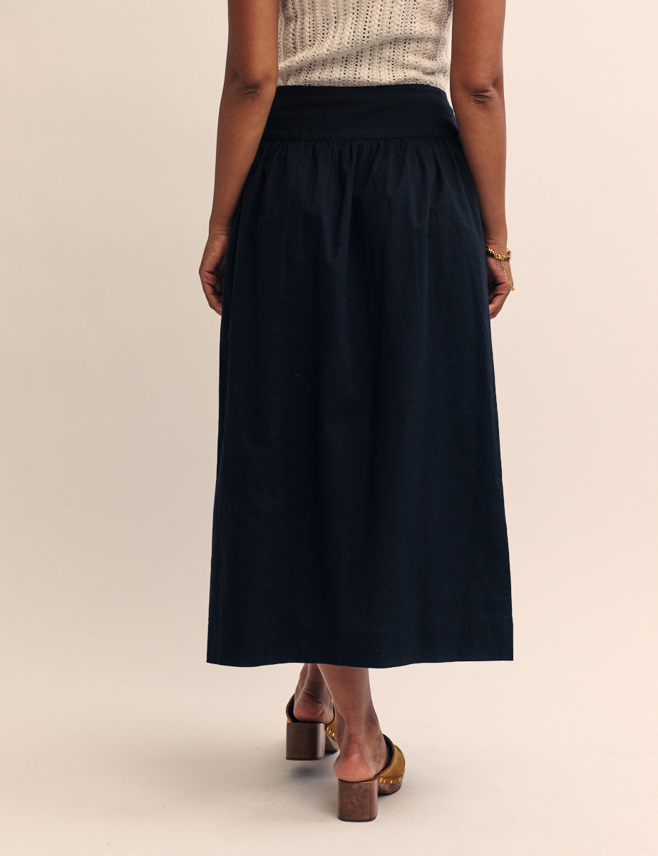 Black Drop Waist Midi Skirt