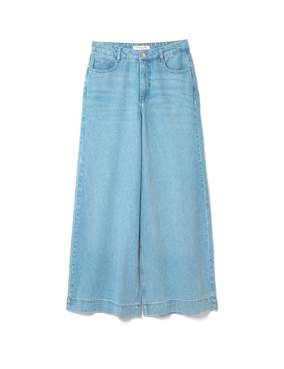 Mid Wash Blue Denim Super Wide Leg Jeans