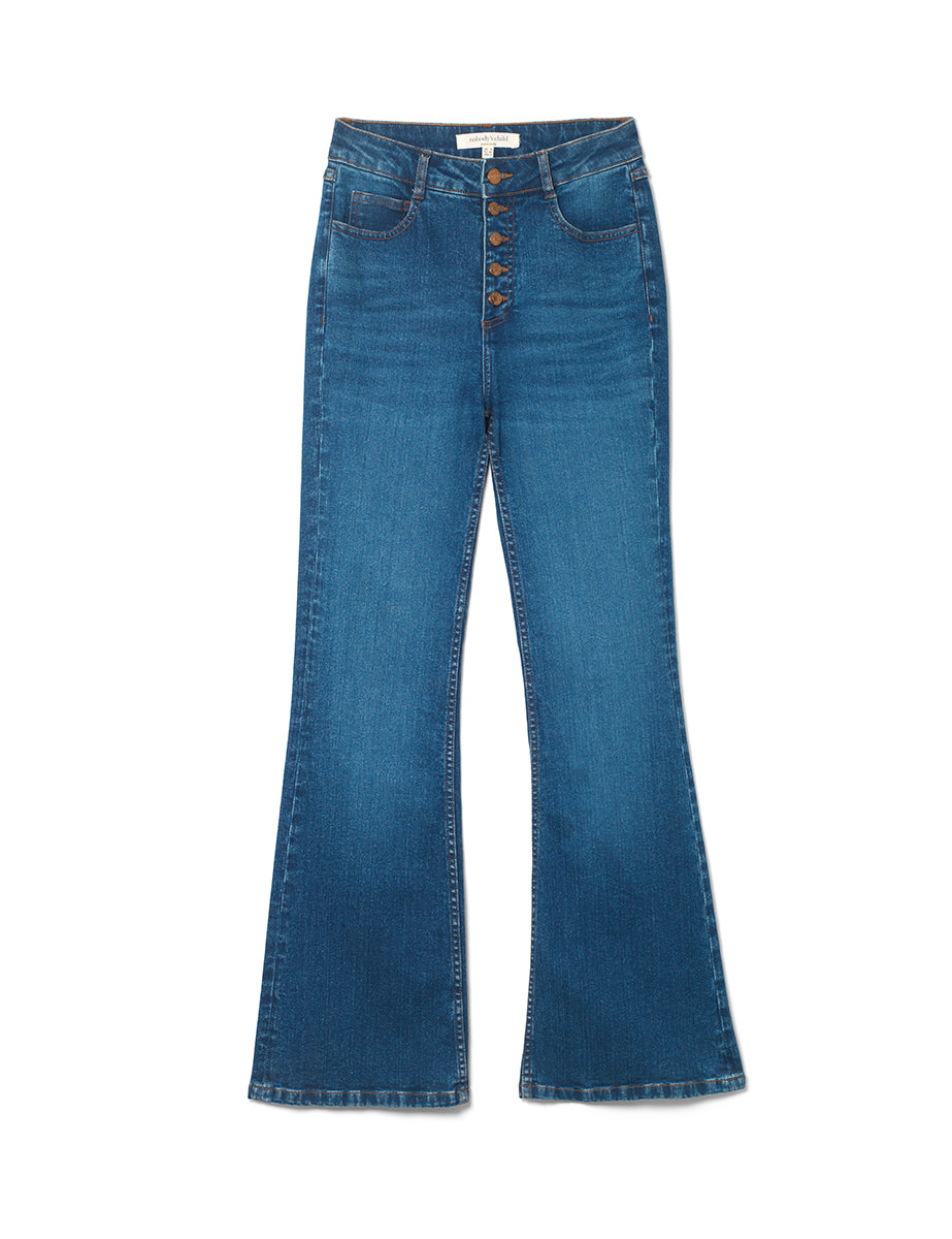 Mid Wash Denim Flared Jeans