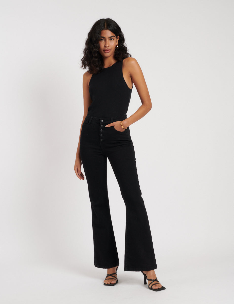 Black Denim Flared Jeans