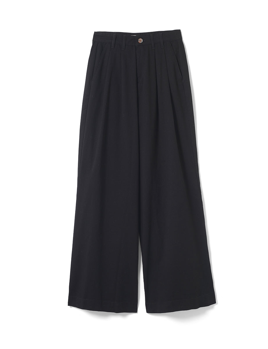 Black Twill Pleated Wide Leg Ava Trousers