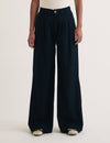 Black Twill Pleated Wide Leg Ava Trousers