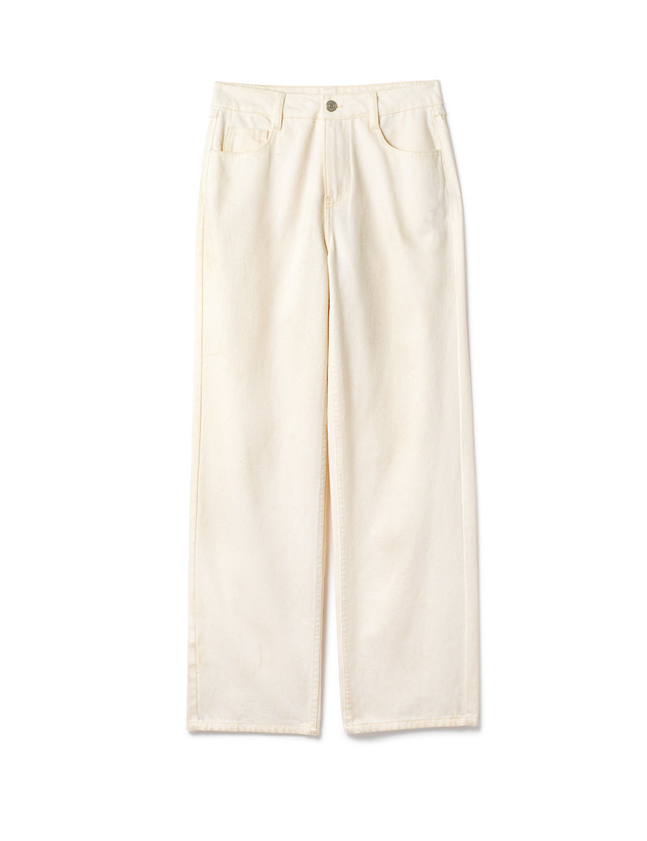 Cream Relaxed Straight Jeans