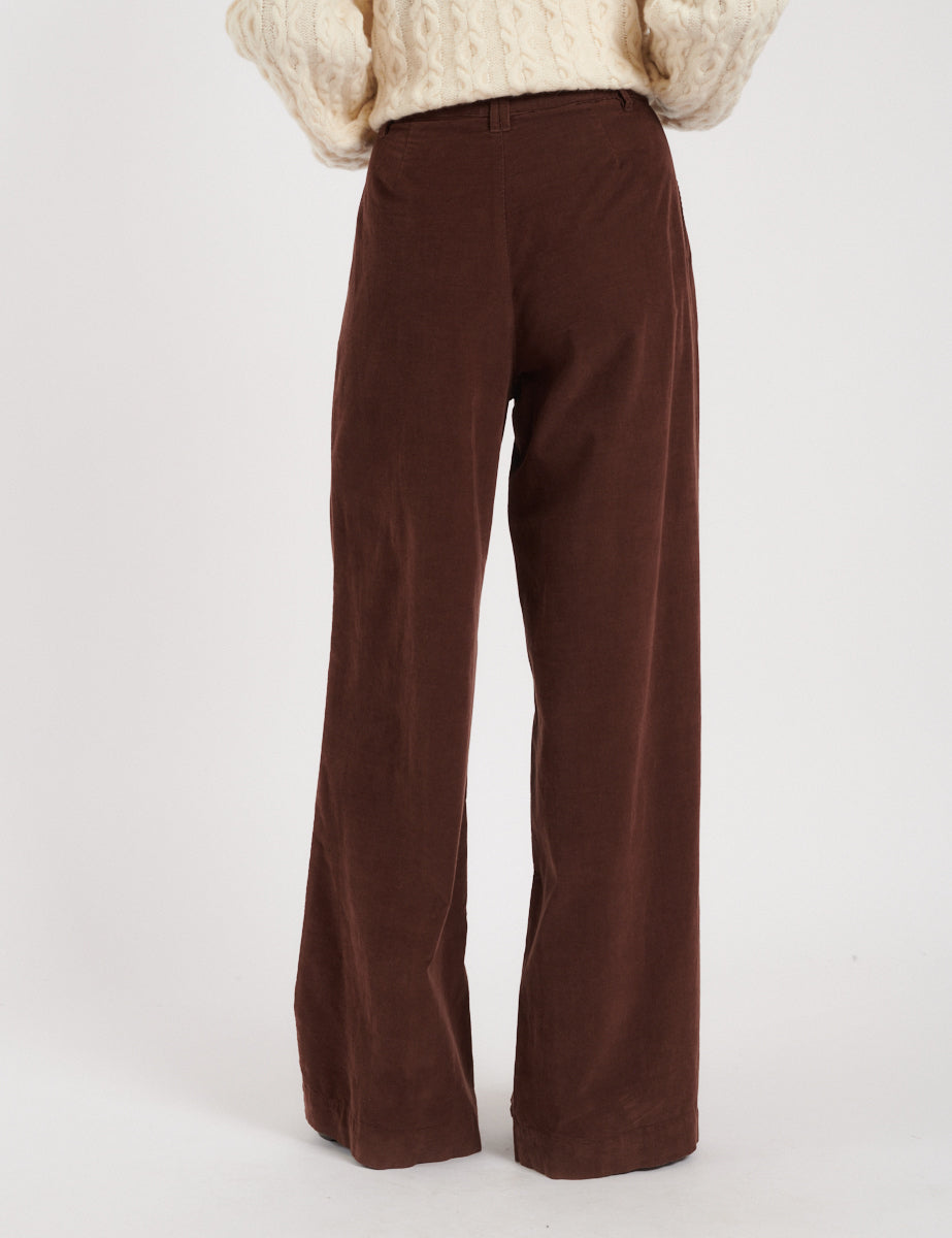 Brown Cord Pleated Wide Leg Trousers