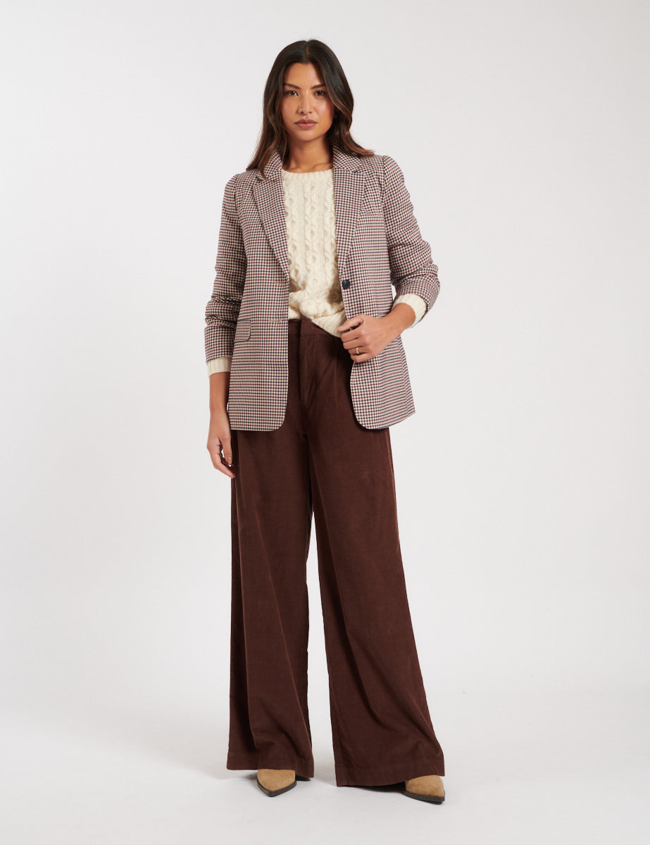 Brown Cord Pleated Wide Leg Trousers