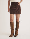 Brown Cord Button Through Mini Skirt