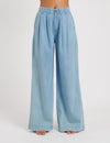 Mid Wash Blue Denim Double Pleated Wide Leg Ava Trousers