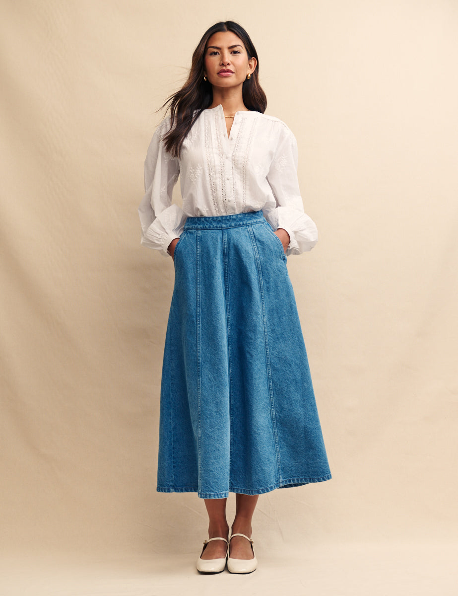 Blue Mid Wash Denim Midi Skirt