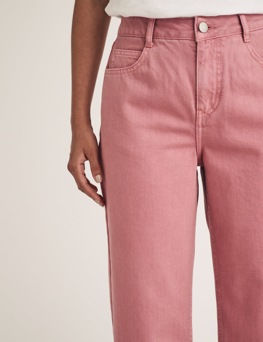 Pink Cropped Wide Leg Jeans