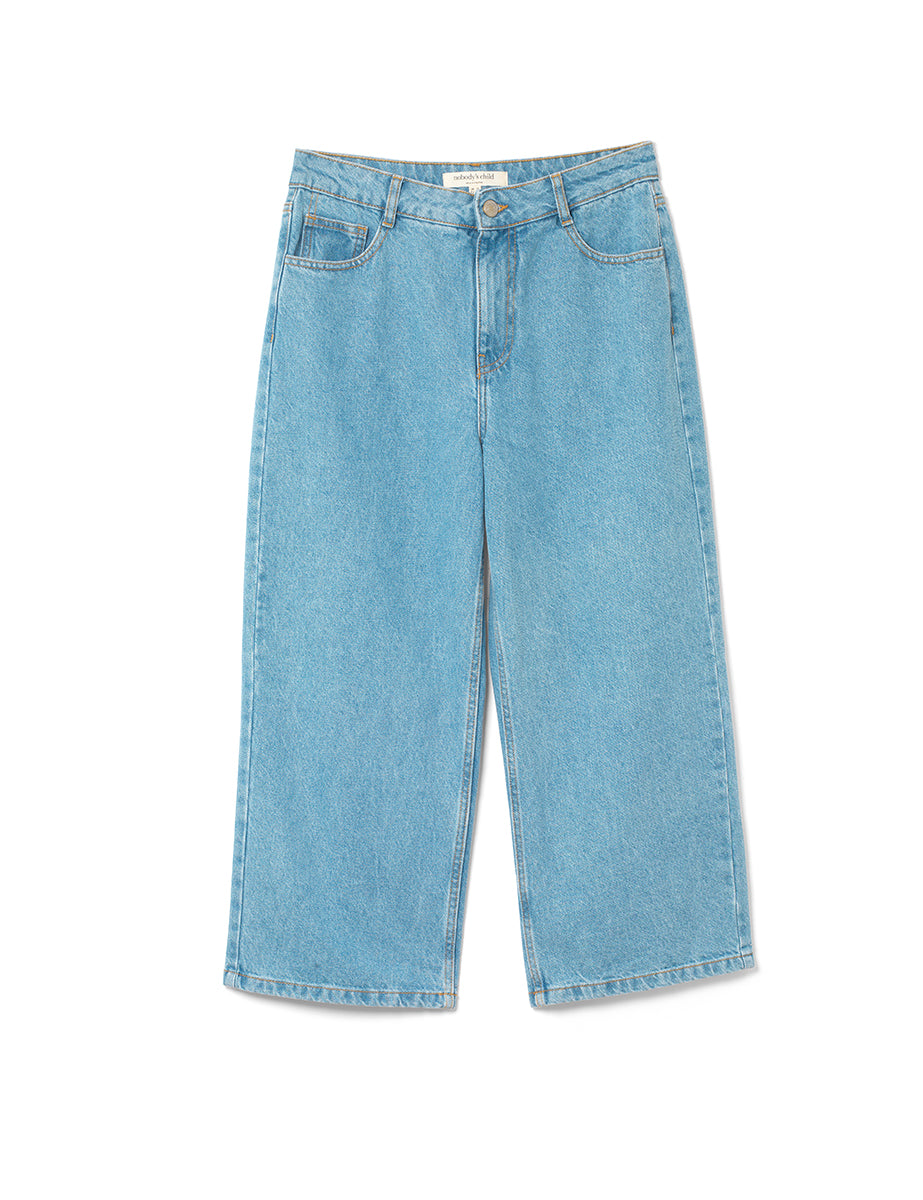 Mid Wash Denim Cropped Wide Leg Jeans