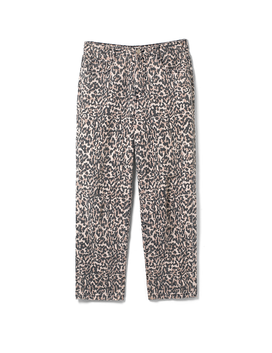 Leopard Print Tapered Straight Leg Jeans