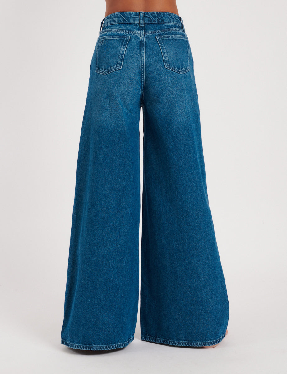 Mid Wash Palazzo Wide Leg Jeans