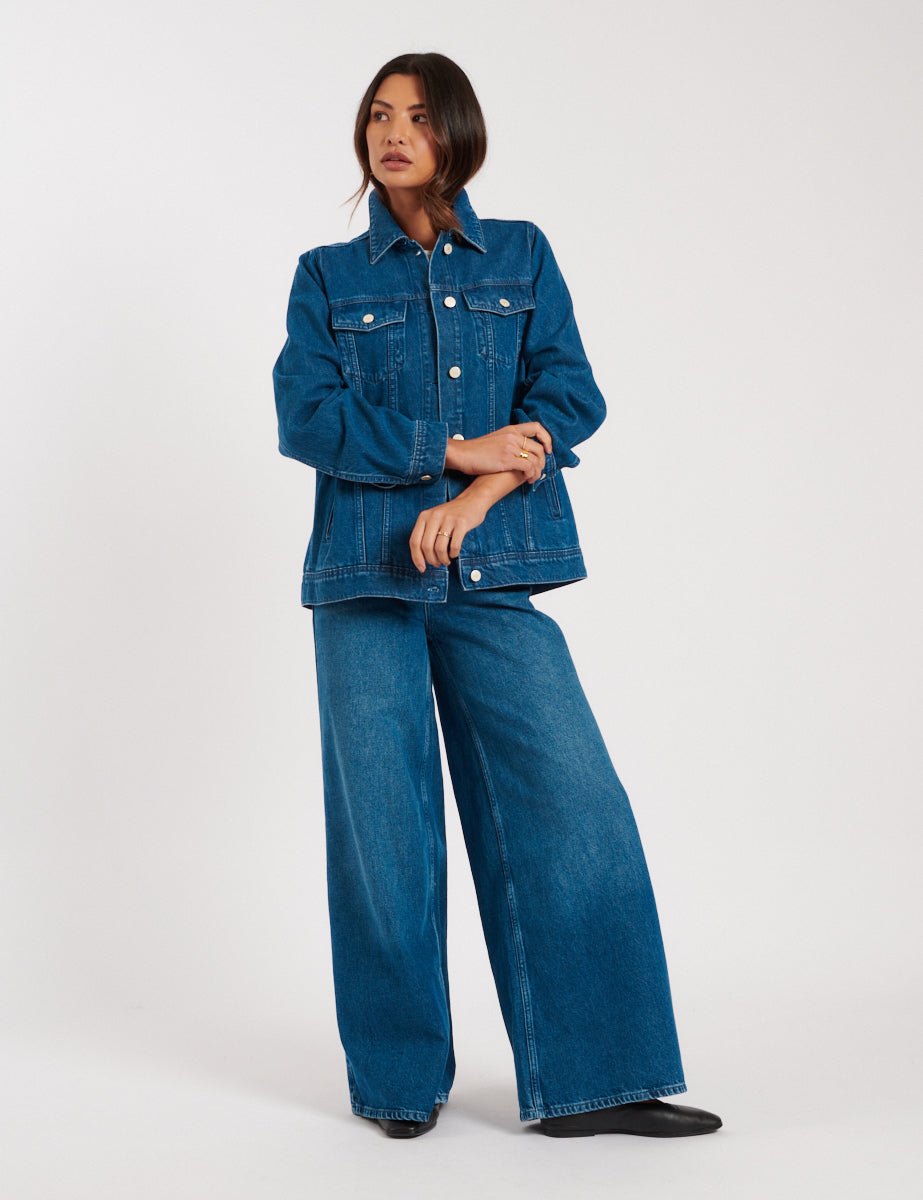 Mid Wash Palazzo Wide Leg Jeans