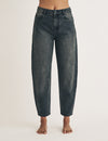 Washed Black High Rise Barrel Leg Jeans