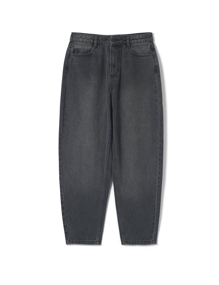 Washed Black High Rise Barrel Leg Jeans