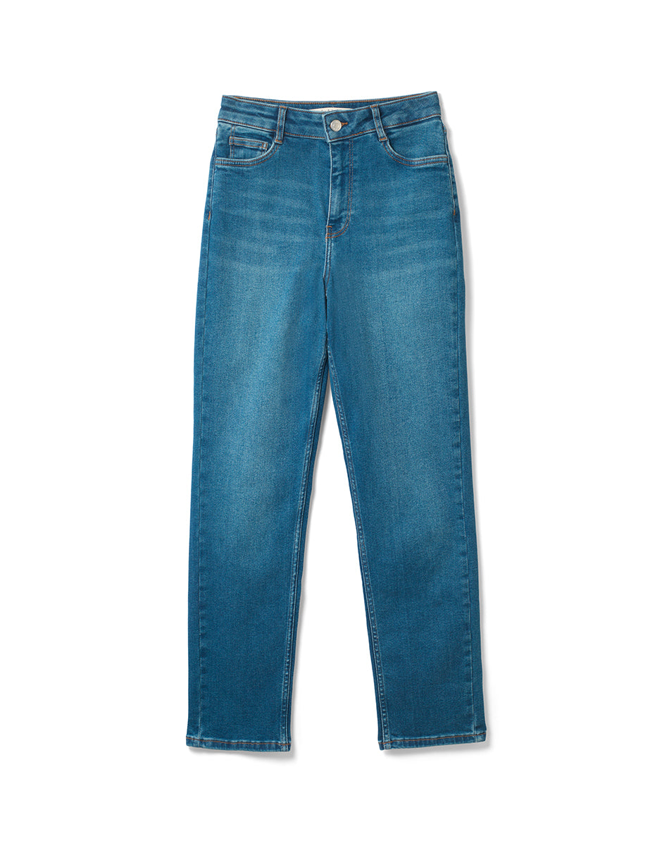 Mid Wash High Rise Slim Leg Jeans