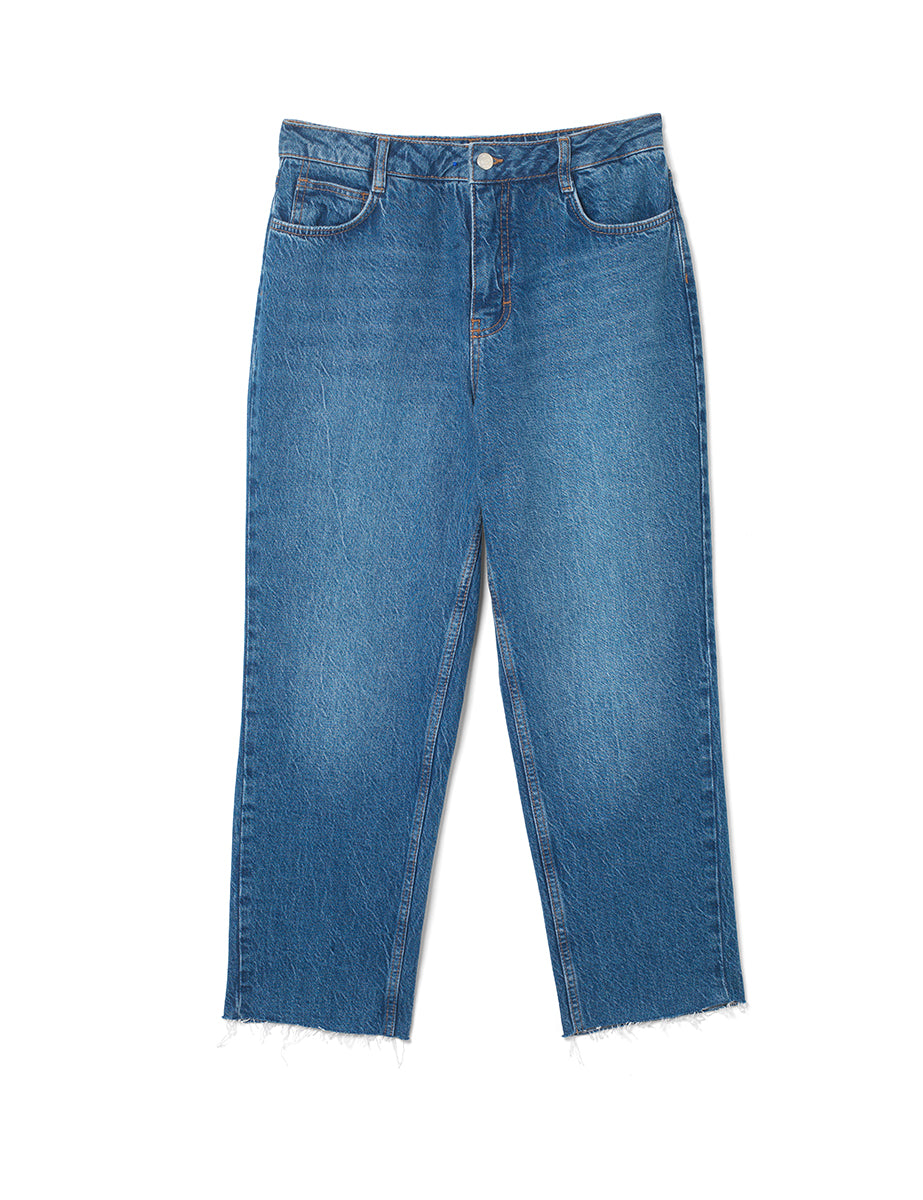 Mid Wash Straight Leg Cropped Jeans