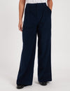 Navy Cord Pleated Wide Leg Trousers