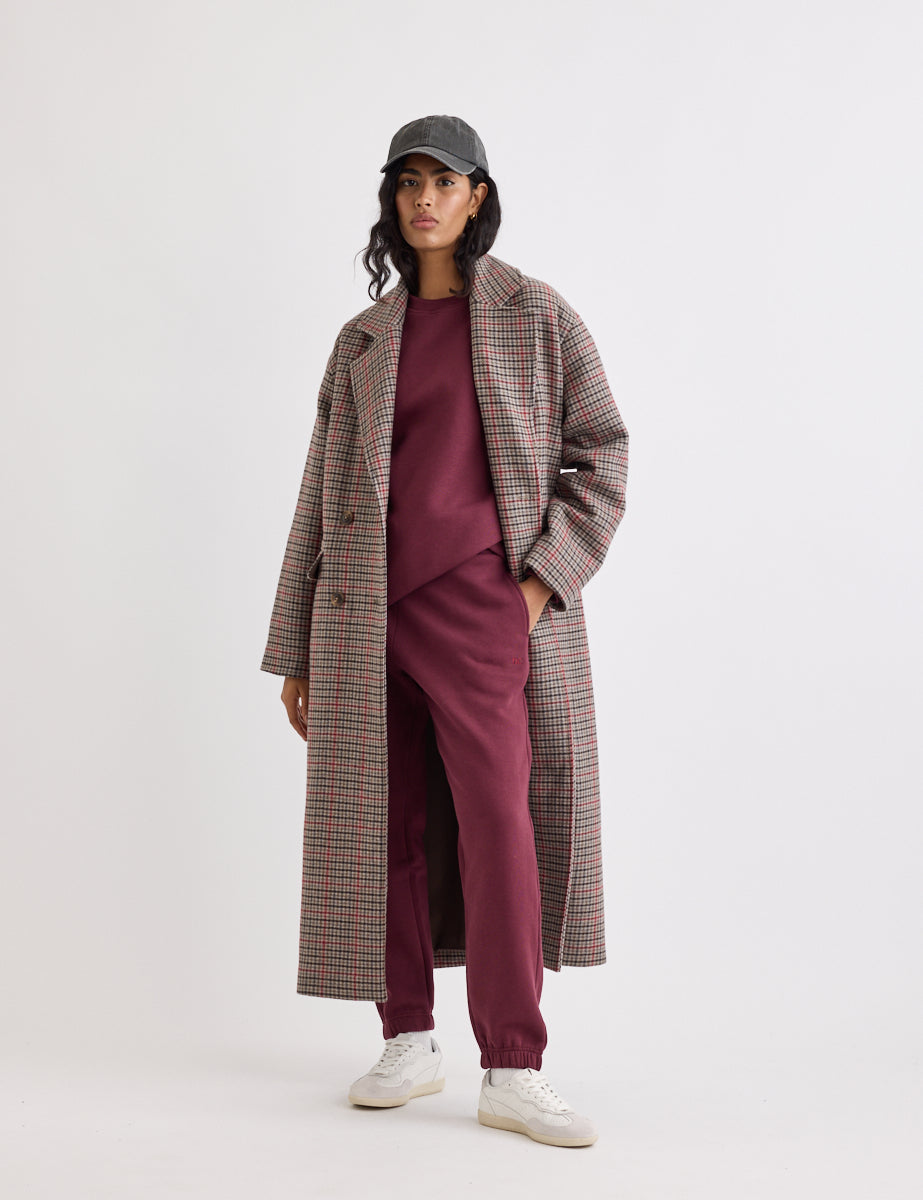 Oversized Heritage Check Double Breasted Wool Blend Coat