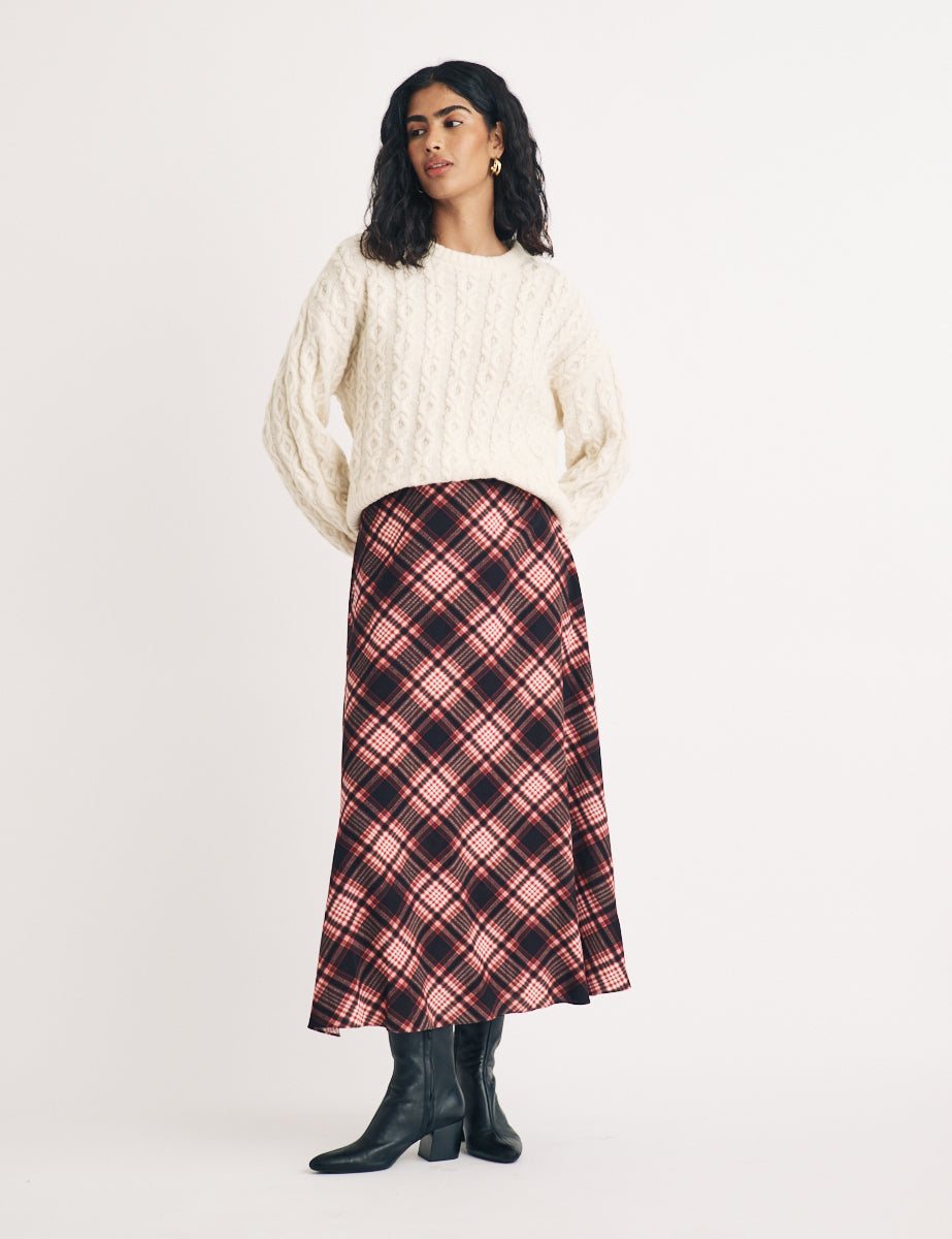 Pink Check Milo Midi Skirt