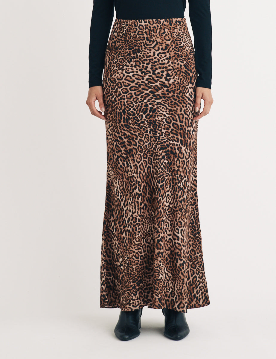 Leopard Print Midi Slip Skirt