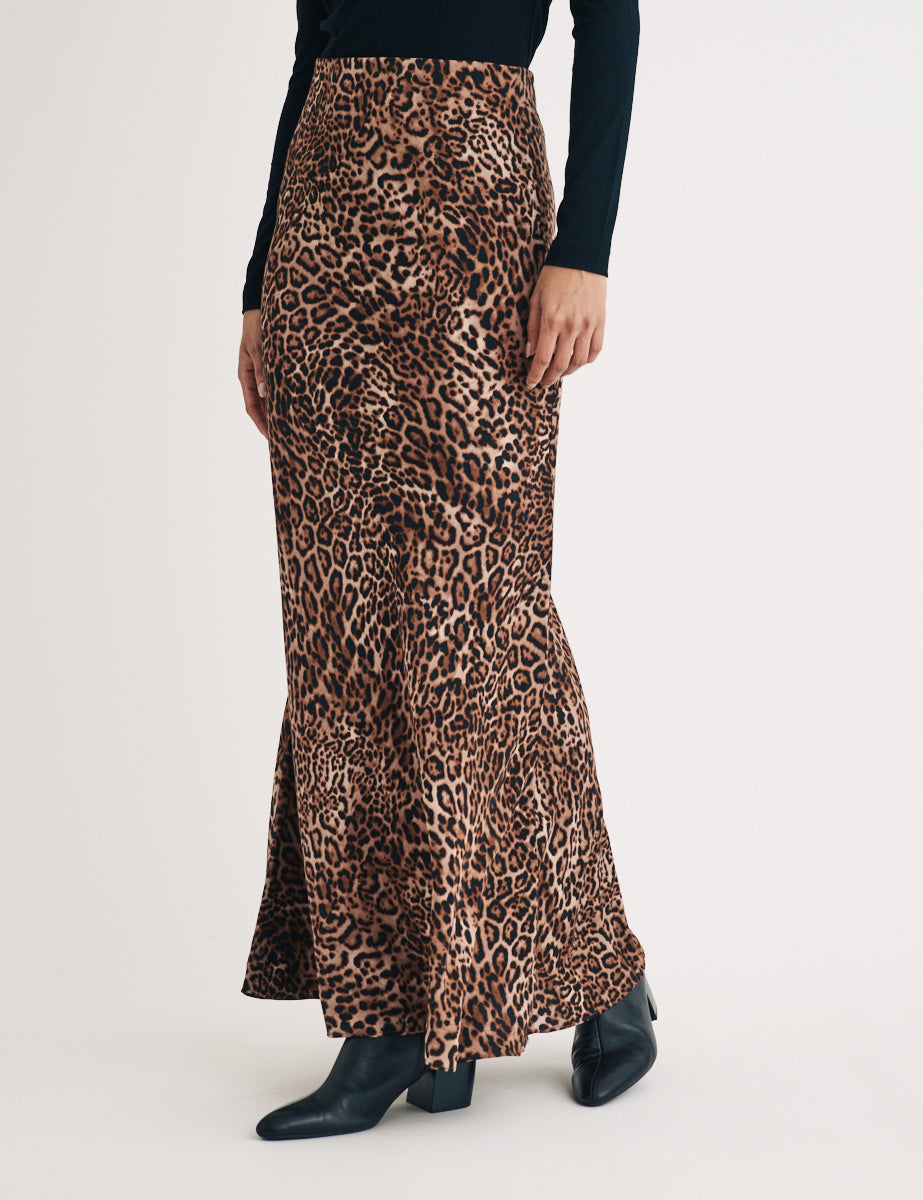 Leopard Print Midi Slip Skirt