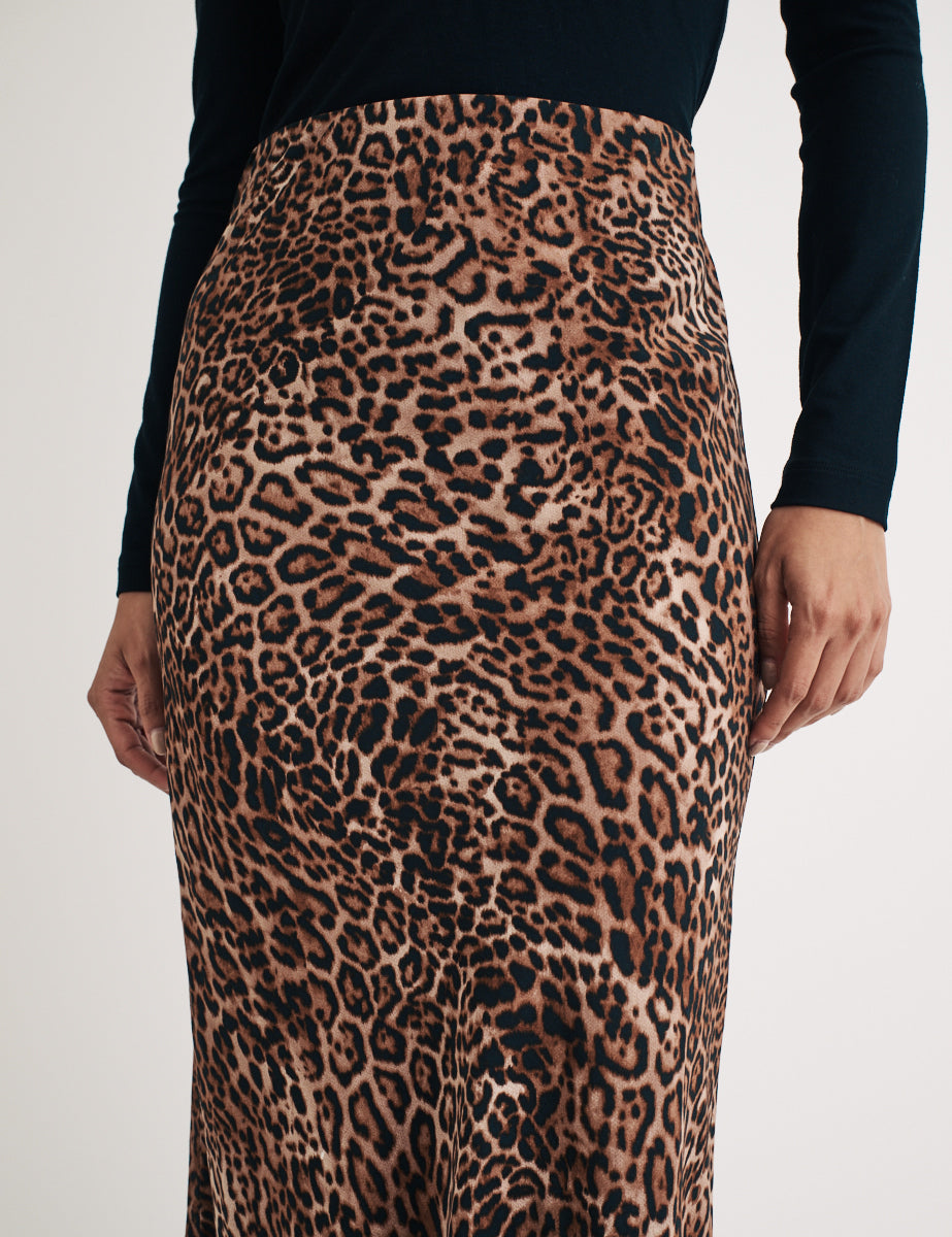 Leopard Print Midi Slip Skirt