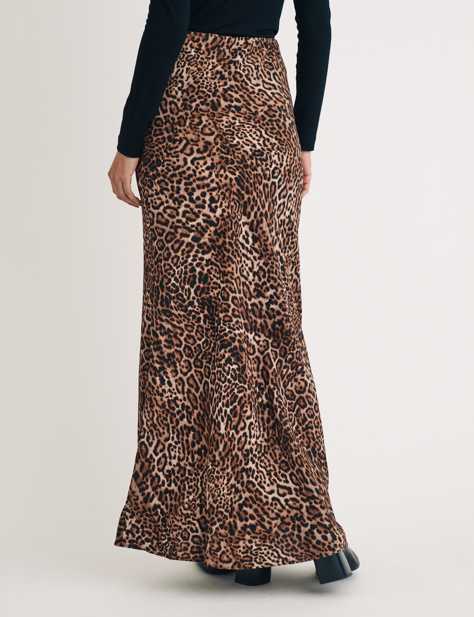 Leopard Print Midi Slip Skirt