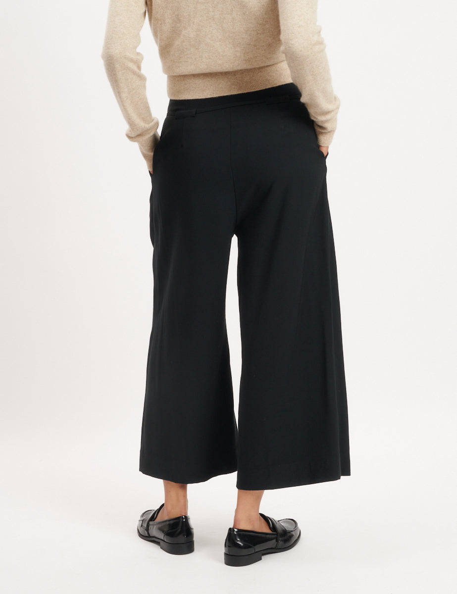 Black Tie Waist Wide Leg Trousers