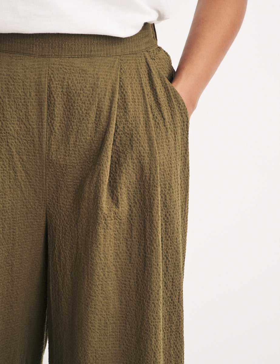 Khaki Wide Leg Cropped Zeena Trousers