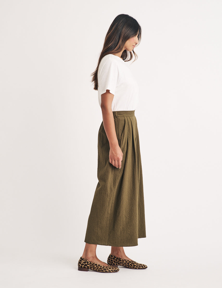 Khaki Wide Leg Cropped Zeena Trousers