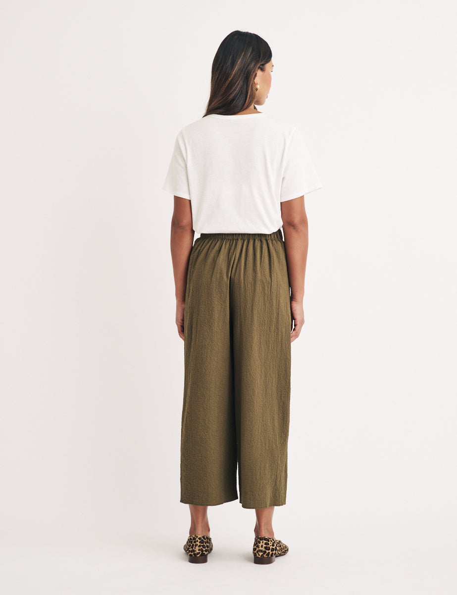 Khaki Wide Leg Cropped Zeena Trousers