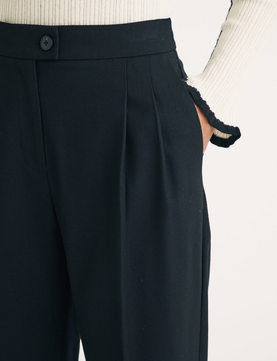 Black Double Pleated Tailored Trouers