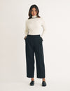 Black Double Pleated Wool Blend Tailored Trousers