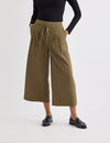 Green Tie Waist Wide Leg Cropped Trousers