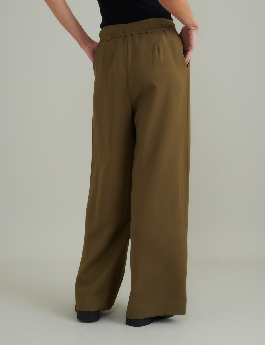 Green Tie Waist Wide Leg Trousers